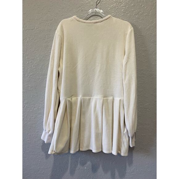 Boston Proper Cream Zip up Embroidery Velour Sweater Size M - Picture 7 of 7